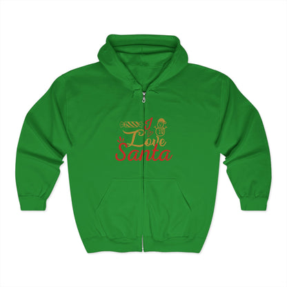Christmas Unisex Full Zip Hooded Sweatshirt - Love Santa Design
