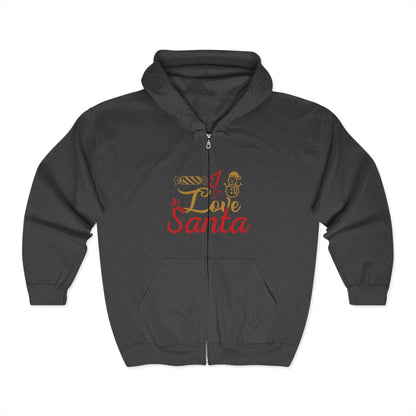 Christmas Unisex Full Zip Hooded Sweatshirt - Love Santa Design