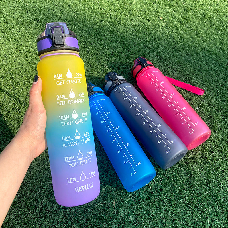 Hydrate Hourly Motivational Water Bottle - 1L Leakproof Tritan Bottle with Time Markers & Bounce Cover