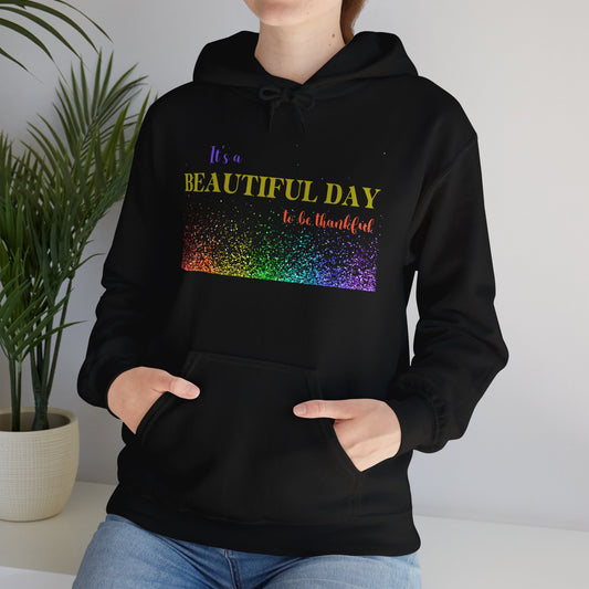 Christian Unisex Hooded Sweatshirt - It's A Beautiful Day To Be Thankful Design