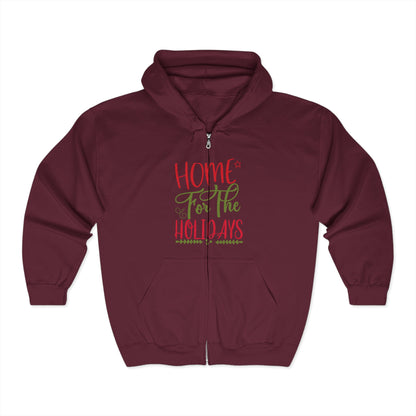 Christmas Unisex Full Zip Hooded Sweatshirt - Home For The Holidays Design