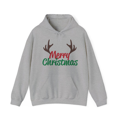 Christmas Unisex Hooded Sweatshirt - Merry Christmas Reindeer Antlers Design