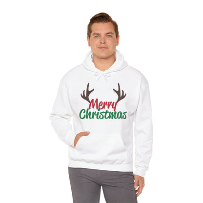 Christmas Unisex Hooded Sweatshirt - Merry Christmas Reindeer Antlers Design