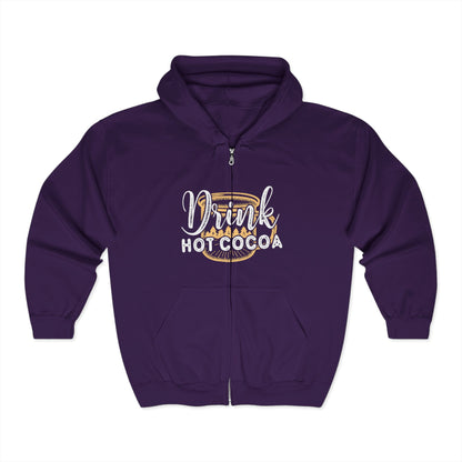 Christmas Unisex Full Zip Hooded Sweatshirt - Drink Hot Cocoa Design