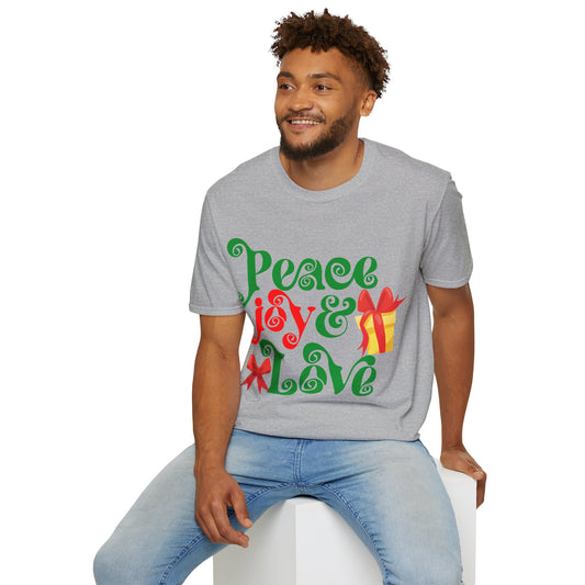 Christmas Unisex T-Shirt - Peace Joy and Love Design