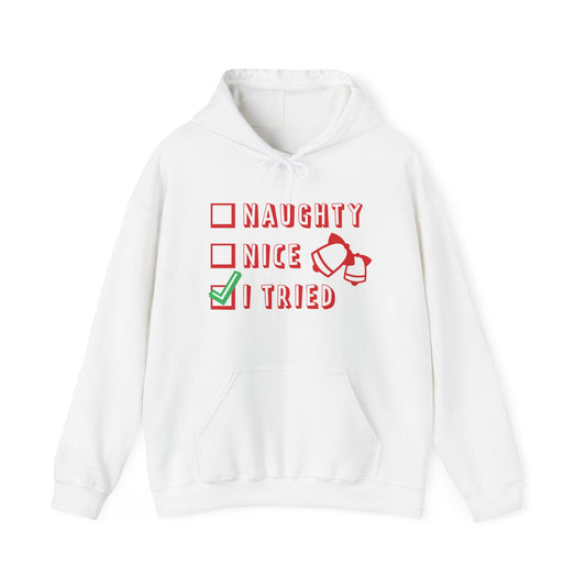 Naughty, Nice—I Tried Christmas Hoodie | Motivational Treats