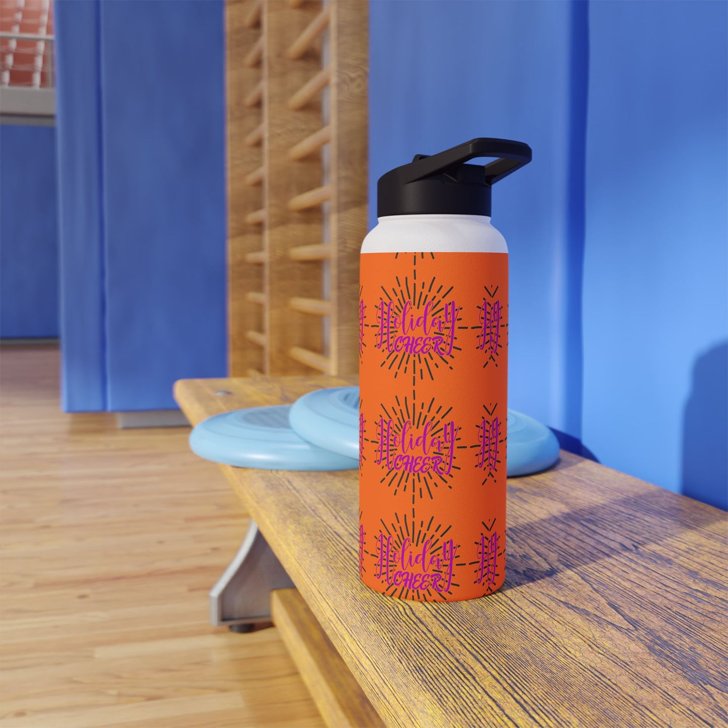 Stainless Steel Water Bottle, Standard Lid - Holiday Cheer Pattern Design with Crusta Background