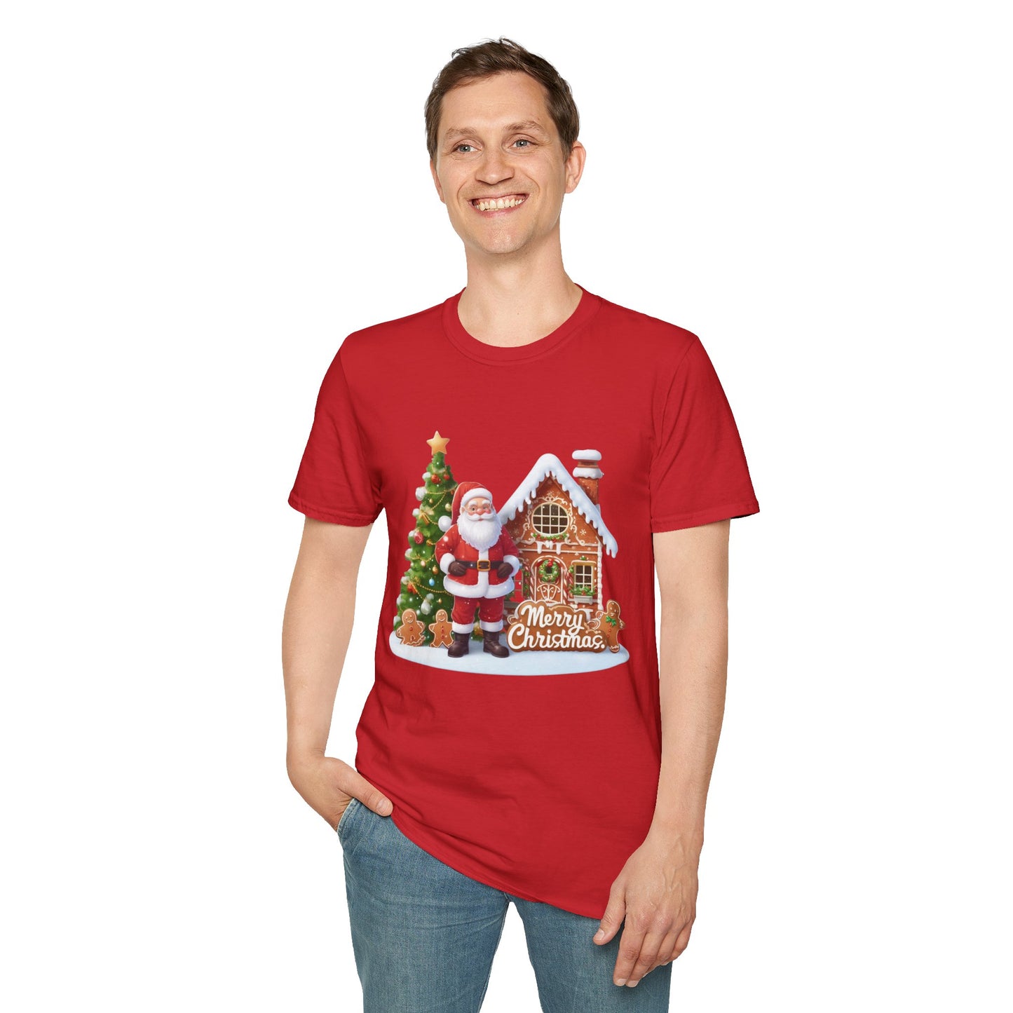 Christmas Unisex T-Shirt - Santa's Gingerbread House Design