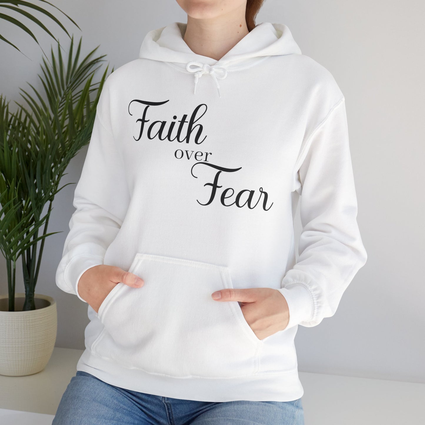 Christian Unisex Hooded Sweatshirt - Simple Faith Over Fear Design