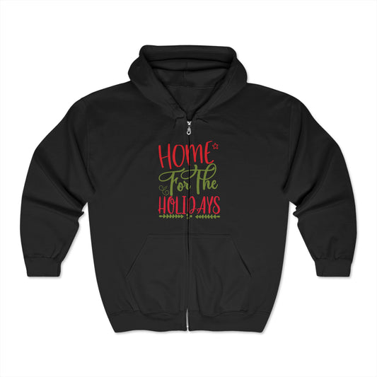 Christmas Unisex Full Zip Hooded Sweatshirt - Home For The Holidays Design