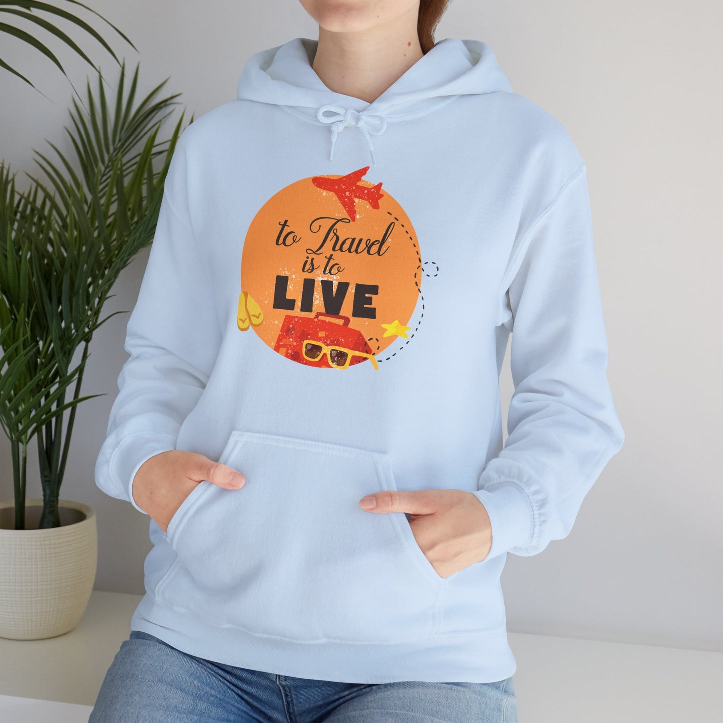 Motivational Unisex Hooded Sweatshirt - To Travel Is To Live Design