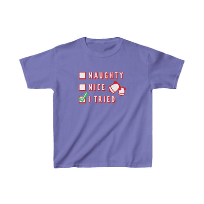 Christmas Unisex Kids T-Shirt - Naughty Nice I Tried Design