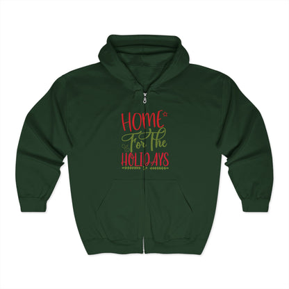 Christmas Unisex Full Zip Hooded Sweatshirt - Home For The Holidays Design