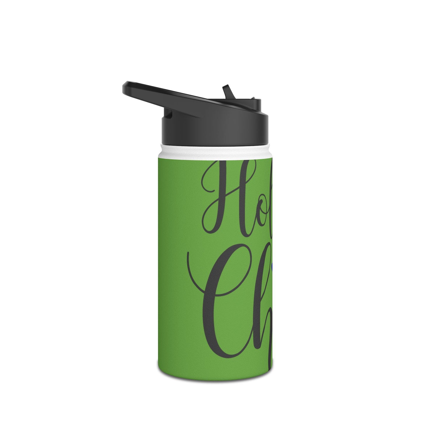 Stainless Steel Water Bottle, Standard Lid - Festive Holiday Cheer Design with Green Background