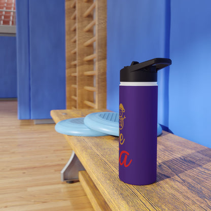 Stainless Steel Water Bottle, Standard Lid - Love Santa Design with Purple Background