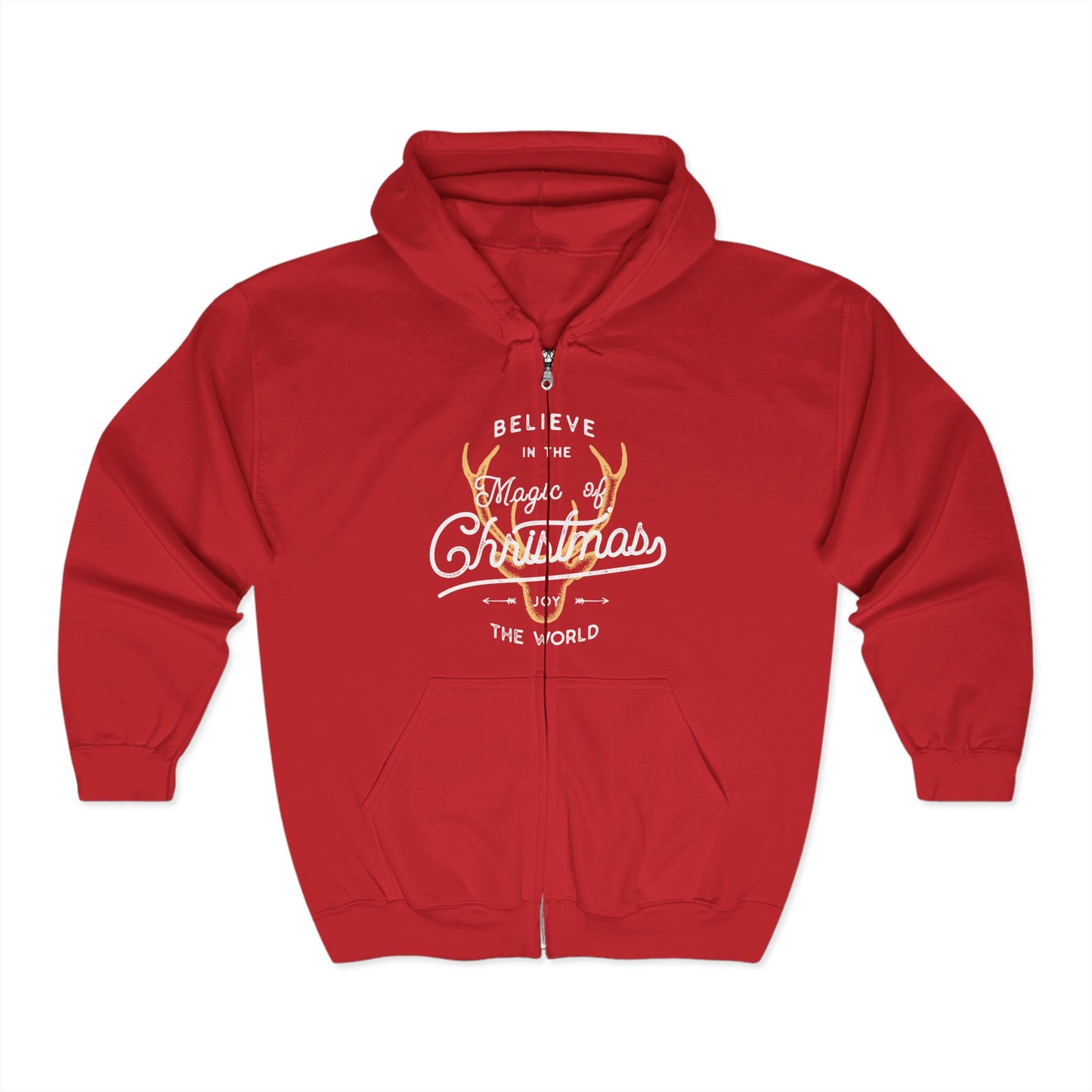 Christmas Unisex Full Zip Hooded Sweatshirt - Believe In The Magic Of Christmas Design