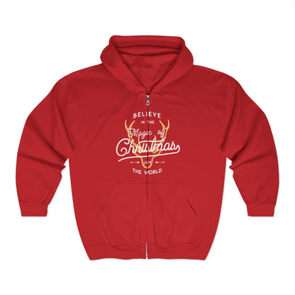 Christmas Unisex Full Zip Hooded Sweatshirt - Believe In The Magic Of Christmas Design