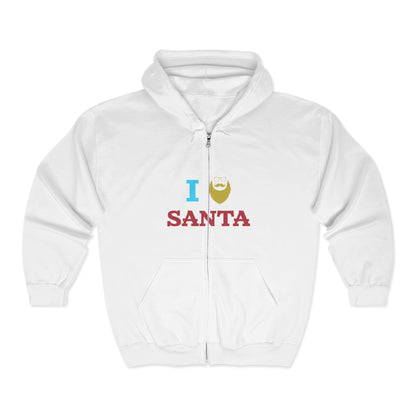 Christmas Unisex Full Zip Hooded Sweatshirt - I Love Santa Design