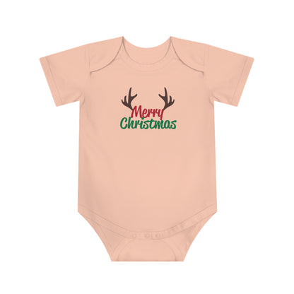 Christmas Baby Bodysuit - Merry Christmas Reindeer Antlers Design