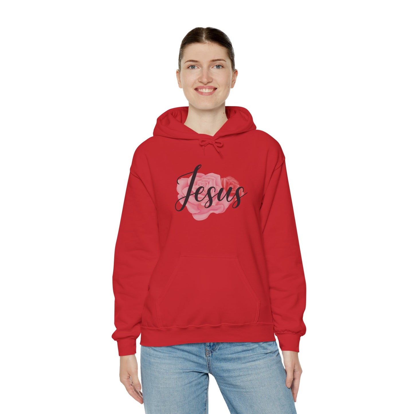 Christian Unisex Hooded Sweatshirt - Jesus and Rose Design