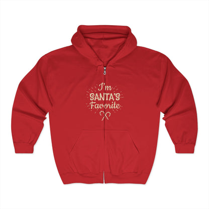 Christmas Unisex Full Zip Hooded Sweatshirt - I'm Santa's Favorite Design