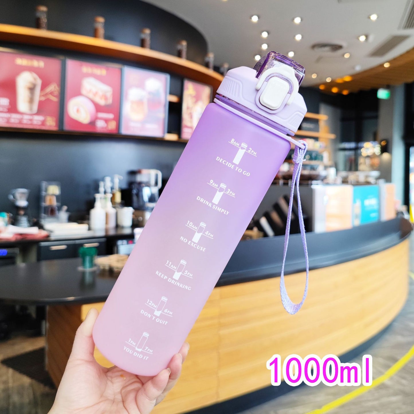 Level Up Your Hydration: 1L Leakproof Motivational Water Bottle with Duckbill Straw & Gradient Finish