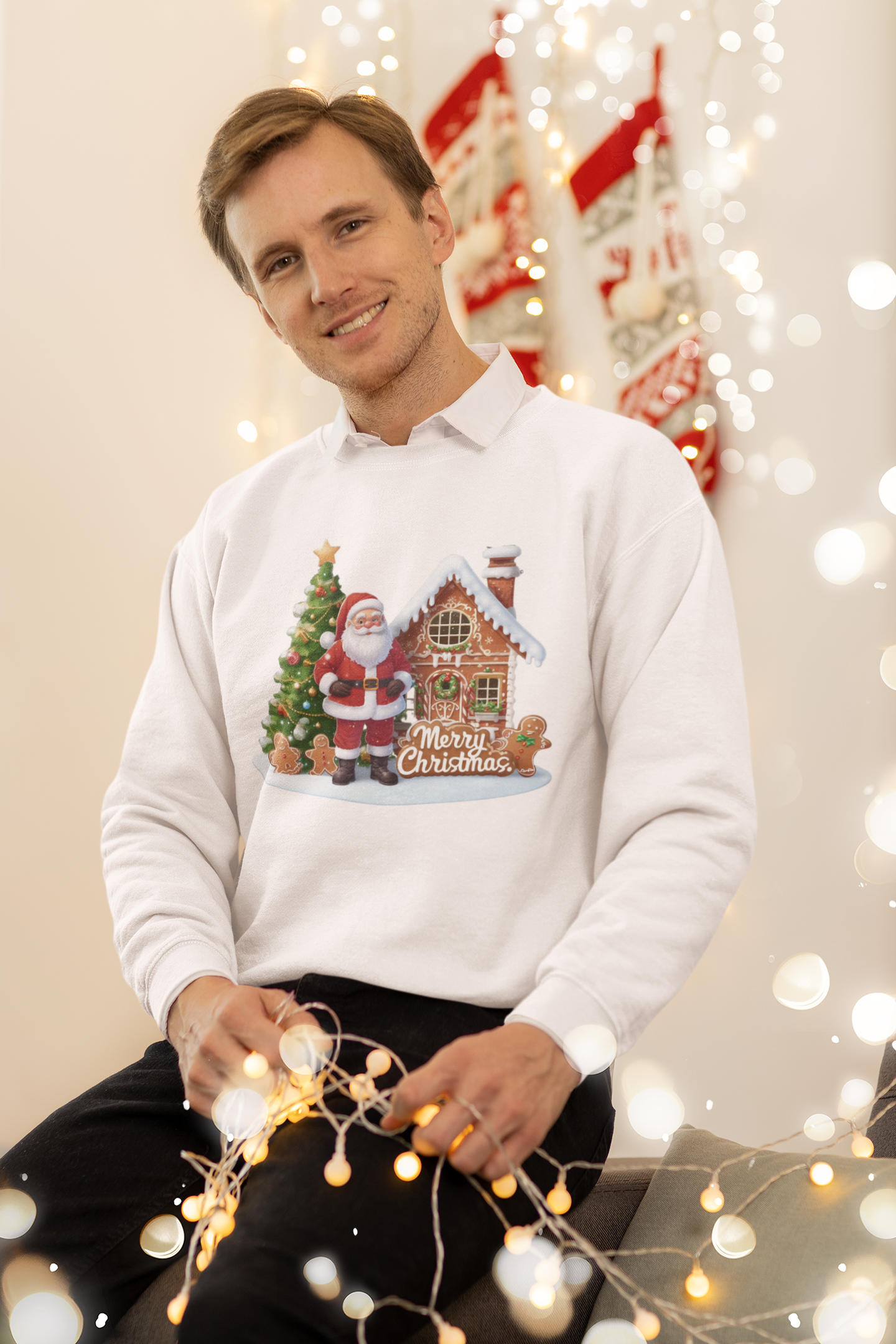 Santa and the Gingerbread House Christmas Sweatshirt - Unisex - Motivational Treats