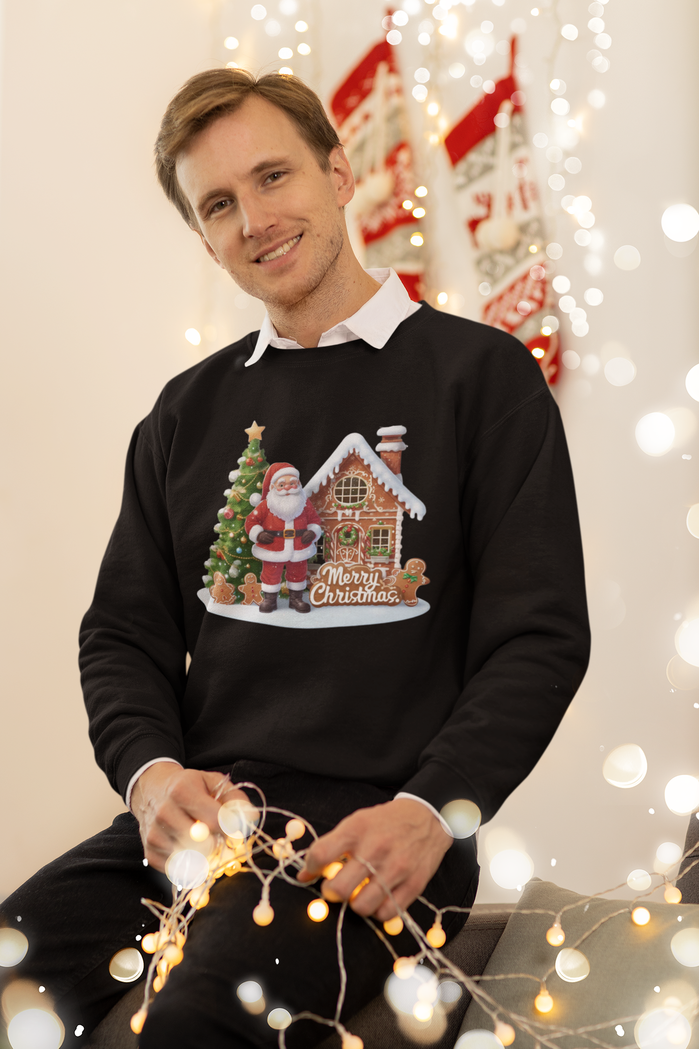 Santa and the Gingerbread House Christmas Sweatshirt - Unisex - Motivational Treats