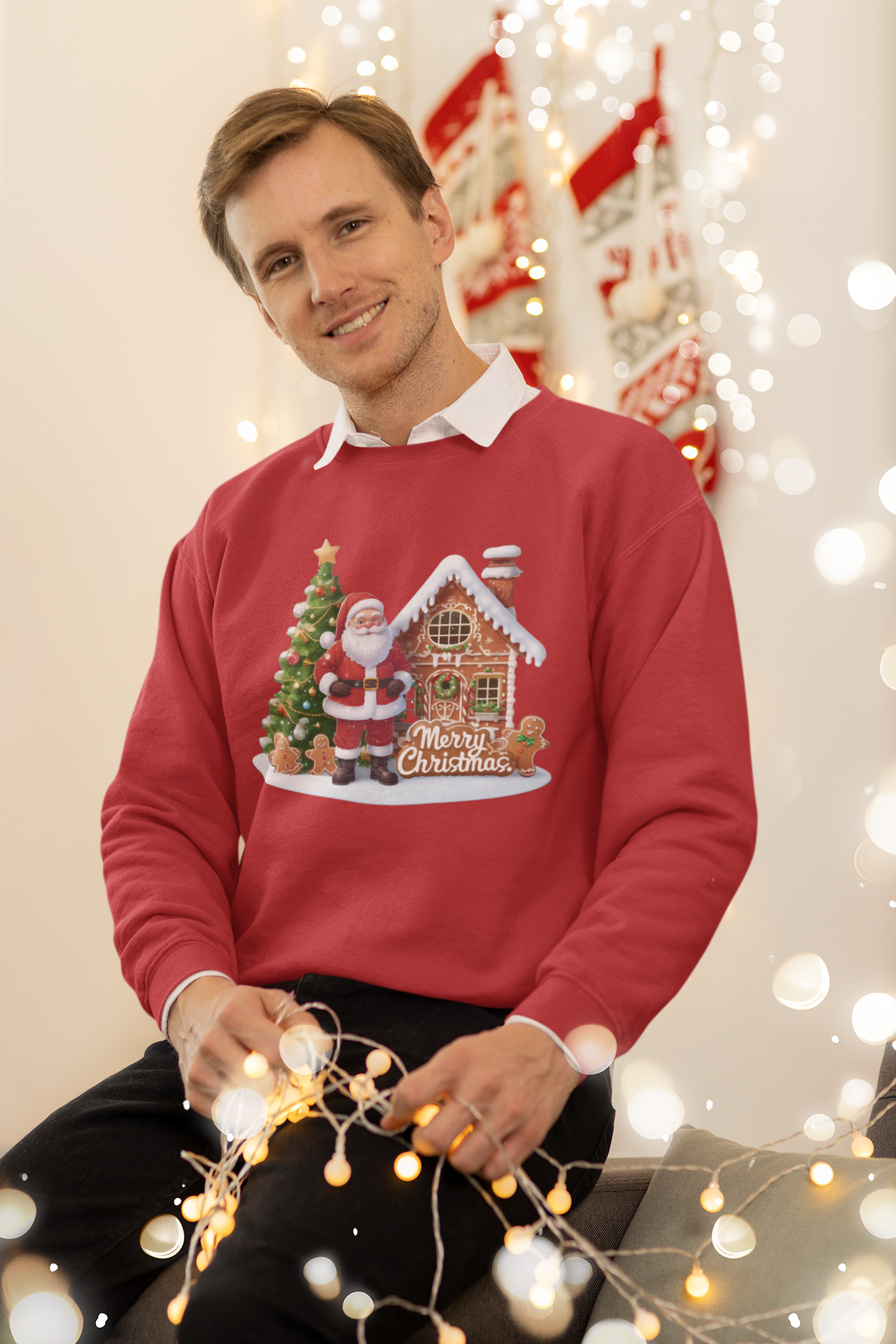 Santa and the Gingerbread House Christmas Sweatshirt - Unisex - Motivational Treats