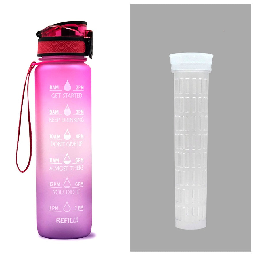 Hydrate Hourly Motivational Water Bottle - 1L Leakproof Tritan Bottle with Time Markers & Bounce Cover