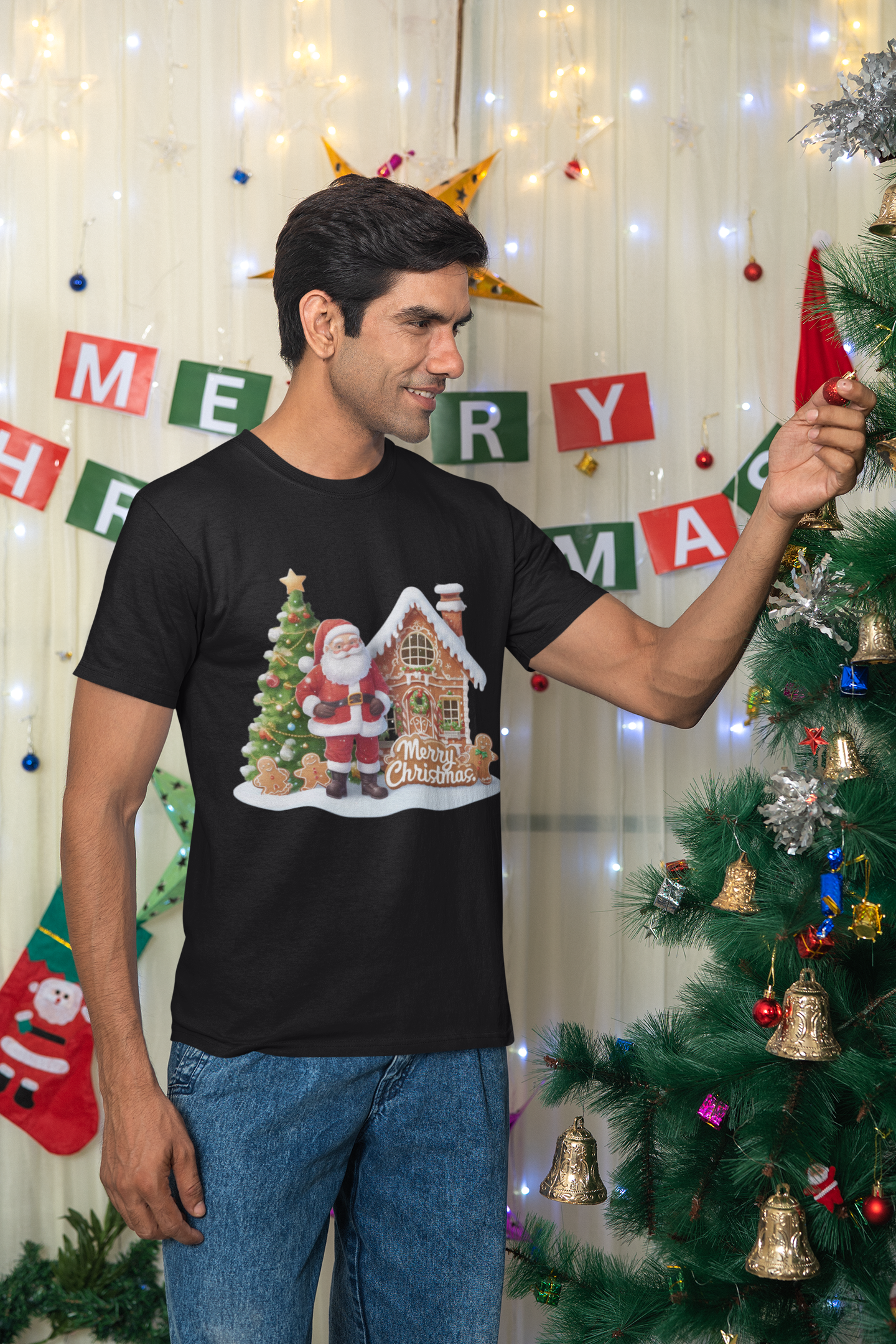 Santa and the Gingerbread House Christmas T-Shirt - Unisex - Motivational Treats