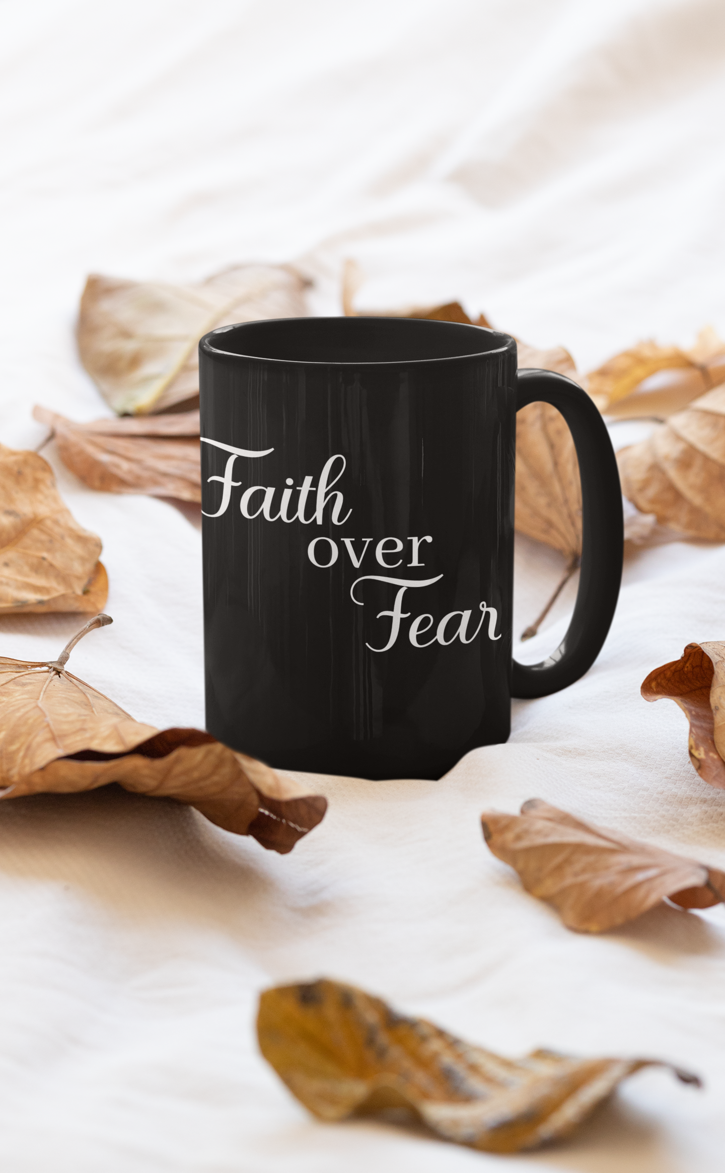 Faith Over Fear Black Motivational Mug, 15oz - Motivational Treats