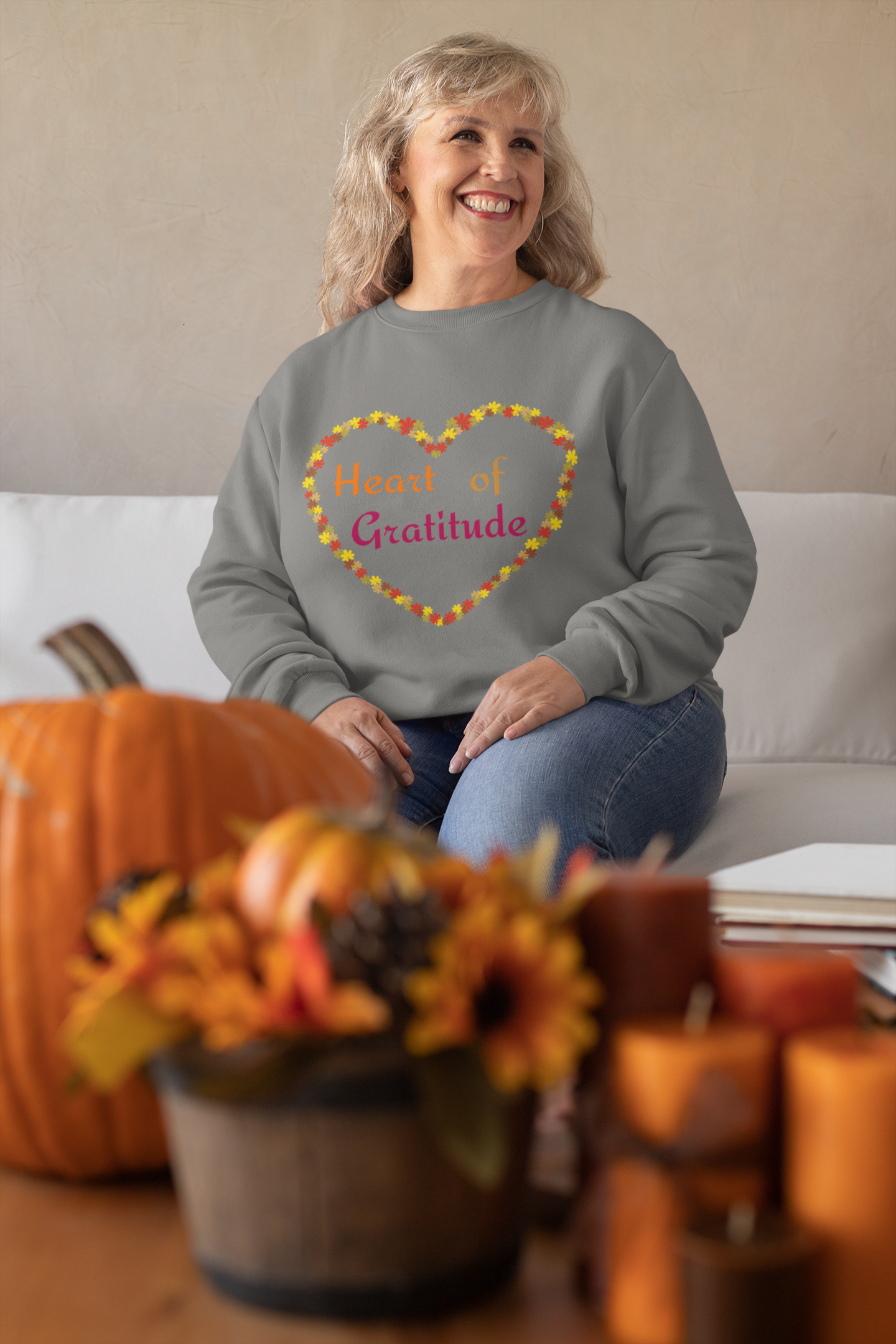 Heart of Gratitude Flower Heart Thanksgiving Sweatshirt - Unisex - Motivational Treats