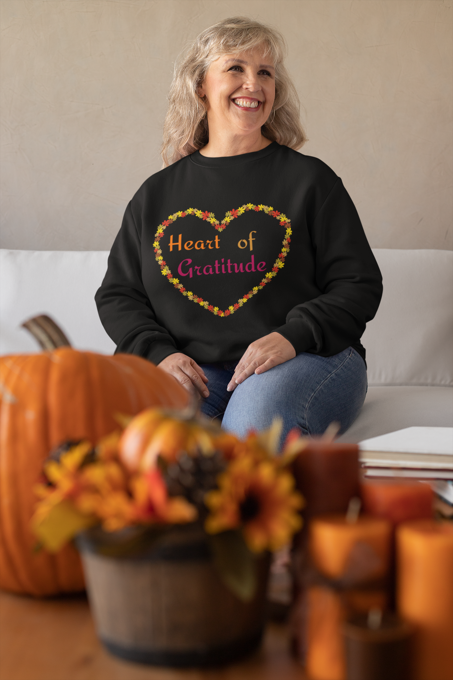 Heart of Gratitude Flower Heart Thanksgiving Sweatshirt - Unisex - Motivational Treats