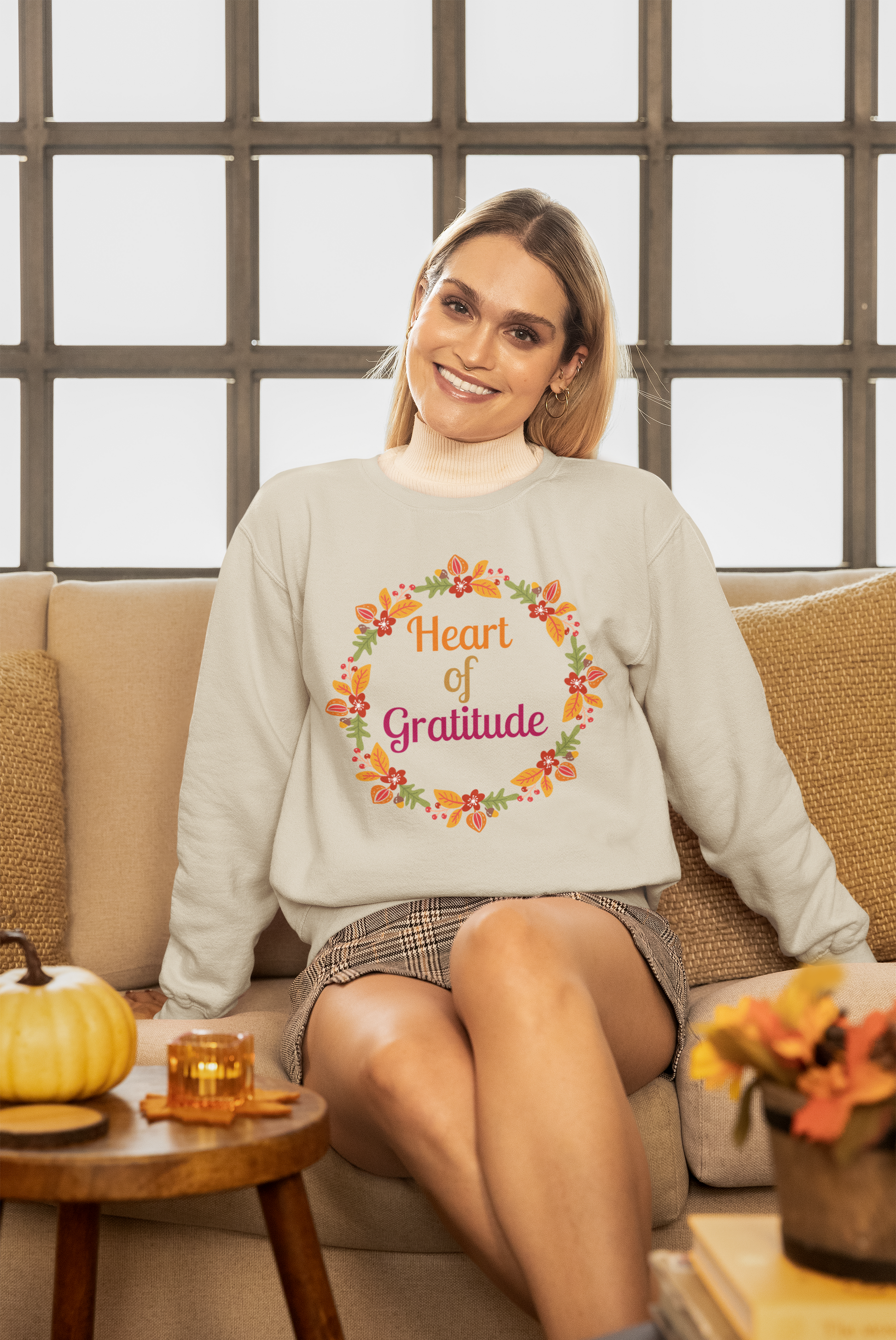 Heart of Gratitude Flower Circle Thanksgiving Sweatshirt - Unisex - Motivational Treats