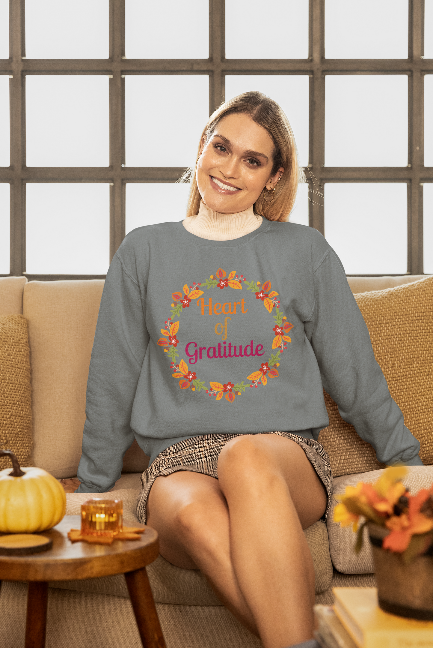 Heart of Gratitude Flower Circle Thanksgiving Sweatshirt - Unisex - Motivational Treats