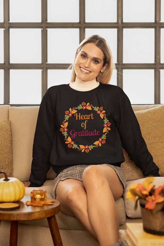 Heart of Gratitude Flower Circle Thanksgiving Sweatshirt - Unisex - Motivational Treats