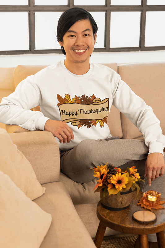 Happy Thanksgiving Scroll Thanksgiving Sweatshirt - Unisex - Motivational Treats