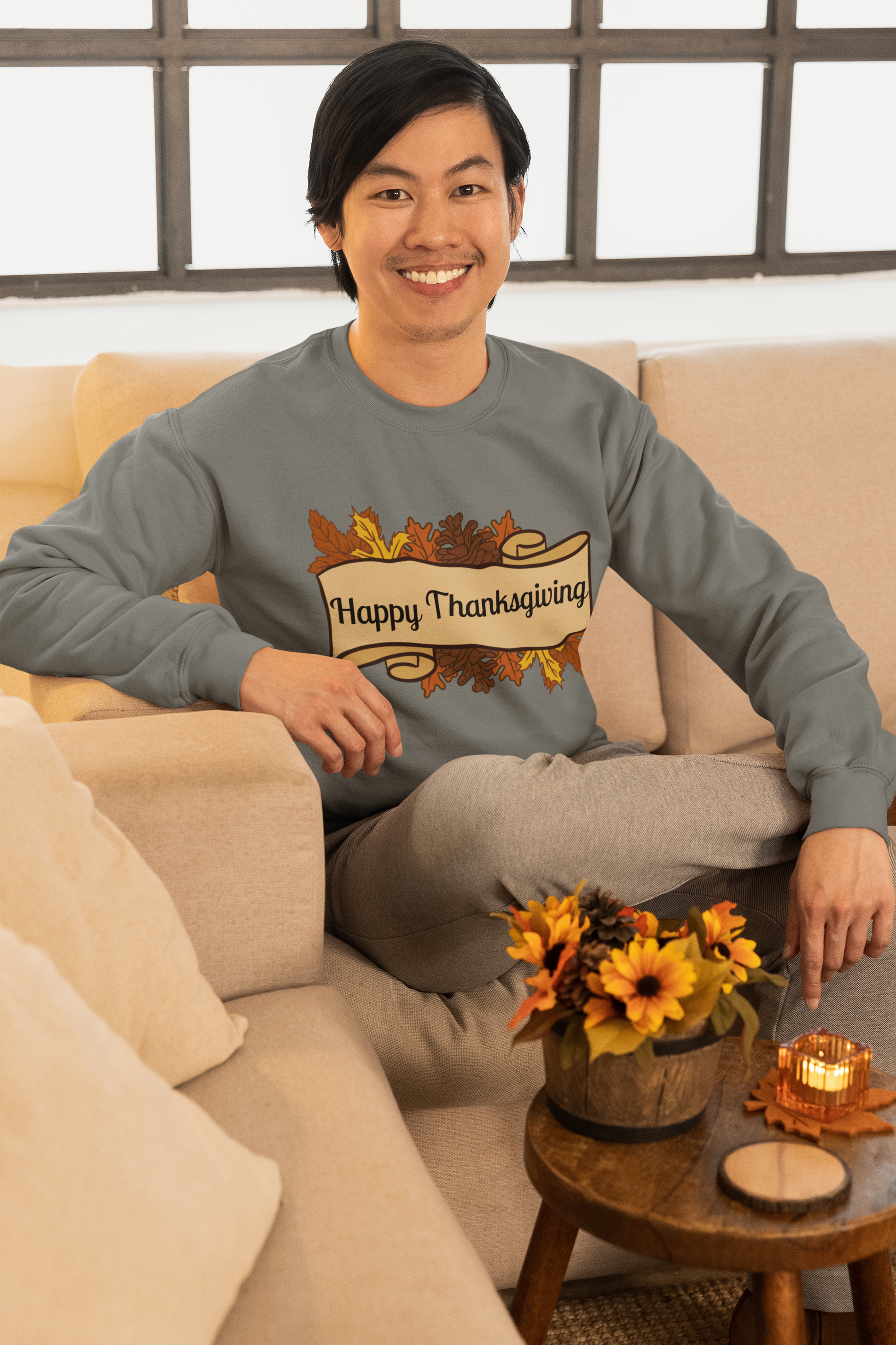 Happy Thanksgiving Scroll Thanksgiving Sweatshirt - Unisex - Motivational Treats